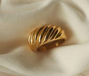 High Grade 316L Stainless Steel with 18k Gold Plating Tarnish Croissant Chunky Gold Rings for Women Ladies Vintage Ring H1011202s3193064