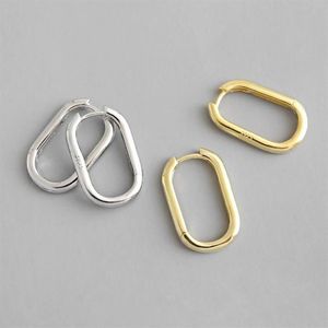 Hoop Huggie 100% 925 STERLING Gümüş Punk Ins Minimal Geometrik Oval Daire Açık Küpeler Kadın Mücevherleri için Küpe Büyük284L