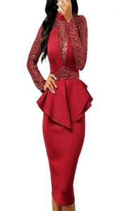 Casual Dresses Sequin Ruffle Formal Dress Women Elegant Long Sleeve Midje Tight Party Workwear Plus Size Clothing 4xl Vestidos2866368