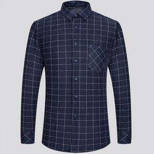 Men's Casual Shirts Lapel Collar Dress Shirt Men Plaid Fashionable Print Business Slim Fit Long Sleeve Single For Autumn