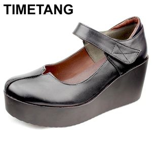 Boots Timetang Wedges Mary Janes Women's Genuine Leather Platform Special Shallow Cut Upper Lady Office Shoes Zapatos De Mujer