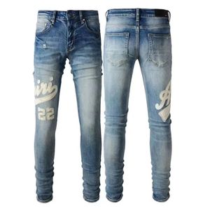 Designer 2024 Amirs Mens Roxo Ksubi High Street Hole Star Patch Womens Bordado Denim Stretch Slim-Fit Calças True Jeans 54