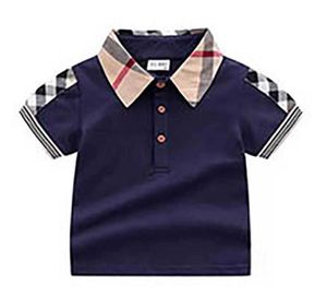 Baby Boys Turn-Down Collar T-shirts Summer Kids Short Sleeve Plaid T-shirt Gentleman Style Cotton Casual Tops Tees Boy Shirts Wholesale Price6827242
