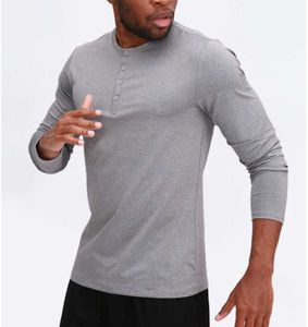 Lu Men Yoga Outfit T-shirt sportiva a maniche lunghe Uomo Sport Style Colletto con bottoni Camicia Allenamento Fitness Abbigliamento Elastico Quick Dry Wear moda LU LU L564