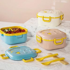 Servis Kawaii Portable Lunch Box -fack Mikrovågsugn Säker med gaffel och sked Bento för barnskolekontor Fresh