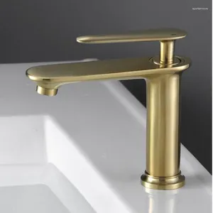 Rubinetti per lavandino del bagno Rubinetto per lavabo Spazzola Miscelatore in ottone massiccio dorato e lavabo dal design unico freddo