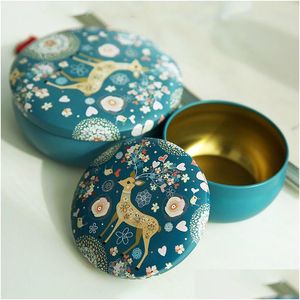 Candles Tinplate Candle Jar Candy Gift Box Empty Wedding Retro Small Deer Tin Can Drum Shape Metal Cute Round Creative Storage Conta Dhrh3