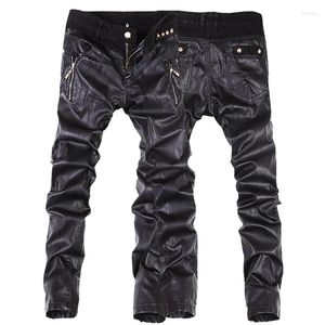 Calças masculinas Moda Homens Couro Slim Fit Skinny Jeans Calças de Motocicleta Tamanho 28-36 B104