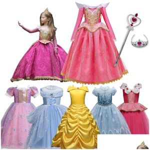 Flickor klänningar Little Princess Fancy Cosplay Carnival Dress for Girl Costume Barn Kids Robes Rose 4-10y Baby Clothes Gown Drop Deli Dh2cy