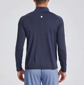 Мужская спортивная футболка с длинным рукавом для бега, мужская стильная рубашка с воротником-стойкой и половиной молнии, тренировочная одежда для фитнеса, эластичная быстросохнущая LU LU L 5786