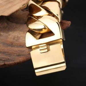 Link Chain Cool Mens Gold Polished Curb Cuban Link Armband Heavy 316L rostfritt stål smycken gåva 32mm 24cm251z