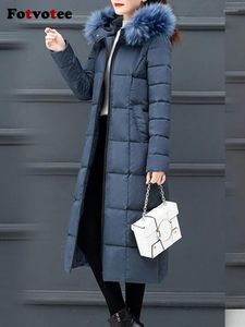 Kvinnors dike rockar Fotvotee Coat Women Huva tjockare varm pufferjacka vintage streetwear smal päls krage långa parkas casual elegant