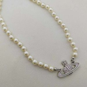 Viviennely Westwoodly Saturn Pearl Necklace Style Blask Diamentowy Diamentowy wisiorek miedziany łańcuch mody mody