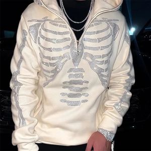 Y2K Rhinestone Full Fermuar Hoodie 2022 Kadınlar Uzun Kollu Sweatshirt Coat Harajuku Sonbahar Ekstra Büyük Ceket Fermuar Sokak Giyim Üst 231229