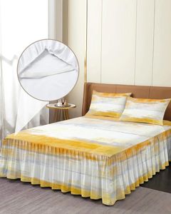 Юбка на кровать Абстрактное искусство Желтое эластичное покрывало с наволочками Защитный чехол для матраса Комплект постельного белья Простыня