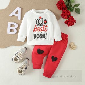 Dia dos namorados infantil crianças conjuntos de roupas meninos amor coração impresso moletom calças 2 pçs 2024 primavera bebê roupas casuais z6385