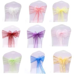 100pcs organza krzesło Sashes krzesło łuki Dekoracja ślubna na przewodniczącą okładkę imprezową Dekory bankietów 18 cm x 275 cm Zespół 231228