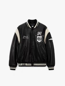 Rhude Co-branded Leather Baseball Jacket Motorcycle Uniform Mens High-end Embroidered Clothing Casual
