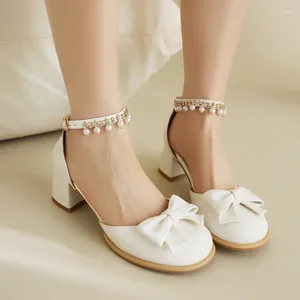 Sandaler Sweet Lolita Style String Bead Ladies Summer 2023 Pink Black White Block Thick 5cm Heels Party Wedding Shoes for Women