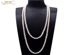 Jyx Pearl Sweater Halsband Långt runt naturligt vitt 89mm naturligt sötvatten Pärlhalsband Endless Charm Necklace 328 2011041904391