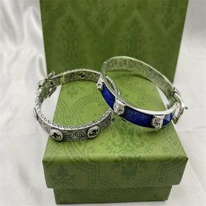 Italian design Thai silver 925 relief tiger head Blue Enamel Bracelet high quality letters men's and women's fashion bra319a