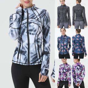 Define Women Sport Jackets Yoga Coat Outdoor Print Flower Jackets Activewear Training Full Zip Fitness Clothings Sportswear Long Elasticity Lady