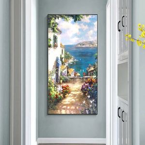 Mediterranean Scenery Corridor Oil Canvas Painting Landscape Posters and Prints Wall Art Picture Living Room Home Decor No Frame 231228