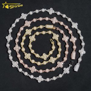 Colar de hip hop gelado, corrente de bola de diamante de moissanite de alta qualidade, design e pulseira de trevo para homens e mulheres