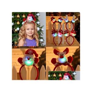 Party Hats Christmas Headband Santa Claus Elk Antlers Children Adt Headwear Led Glowing Ornaments Decorations Gc2408 Drop Delivery H Dhwne