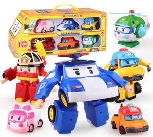 6PCS/Set Korea Toys Robocar Poli Transformation Robot Poli Amber Roy Car Mode