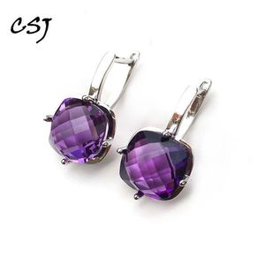 Dingle ljuskrona CSJ Amethyst Quartz Gemstone Noble Earring Sterling 925 Silver Cushion 9CT CHRECTBOARC Cutting Fine Jewelry For290a