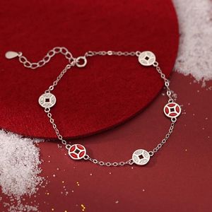 Charm Bracelets 925 Sterling Silver Copper Money Bracelet For Women Year Transfer Fortune Chinese Good Luck Fashion Hand Jewelry
