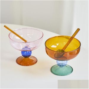 Bowls Colorf Glass Bowl Icecream For Yoghurt Japanese Cute Tableware Soup Fruit Mixing Drop Delivery Home Garden Kitchen Dining Bar Dhiyf