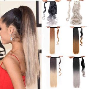 22 pollici falsa coda di cavallo Ombre clip sui capelli lunghi sintetici ricci finti coda di cavallo estensione dei capelli pony fissati Queendom245v