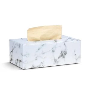 Servetter Rektangulärt marmor PU -läder Ansiktsvävnadslåda Täck Servethållare Pappershandduk Dispenser för hemmakontorets bildekor