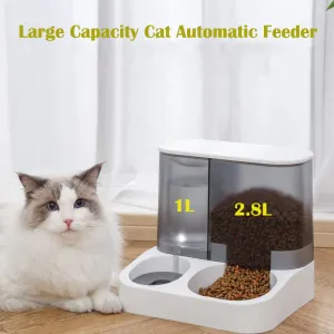 YUEXUAN Designer Large Capacity Automatic Cat Food Dispenser Drinking Water Bowl Pet Supplies Wet and Dry Separation Dog Cat Food Container 1L 2.8L Steel Bowl