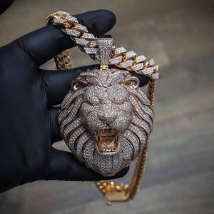 Łańcuch duży wisiorki męskie biżuteria Hip Hop Luksusowy designer Naszyjnik Bling Diamond Lion Animal Rapper DJ Accessories208U