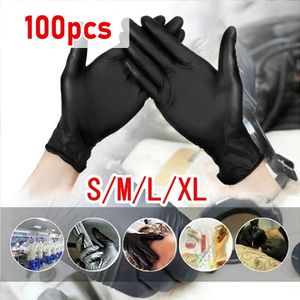 100pcs Czarne rękawiczki nitrylowe 7Mil Kuchnia jednorazowa syntetyczna lateksu do czyszczenia domowego proszku Bezpłatnie 231229