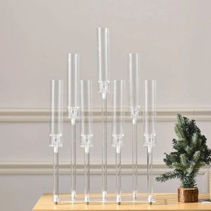 Castiçal acrílico para vela cônica led, castiçais para peça central de mesa, candelabros 7 braços para sala de estar casamento