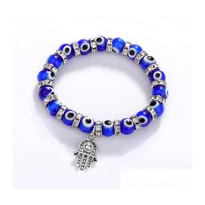 Z koraliki 8 mm Turkey Evil Blue Eyes Strands Bracelets łańcuch mężczyzn Kobiety Dzieci Relius Hand ręka Bransoletka Bransoletka ręcznie robiona biżuteria Dr Dhdyv