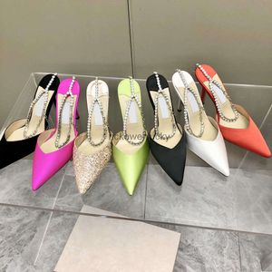 Jimmyness Choo and high quality shoes Dress Shoes New Pointed Rhinestone Chain Women's Shoes Thin Heels High Heels Sandals Candy Color Banquet Shoes