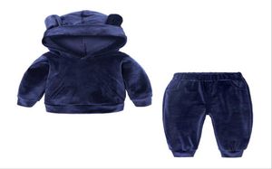 2021年のファッションの女の赤ちゃんの服セットベルベット長袖ソリッドジッパージャケットパンツ2PC
