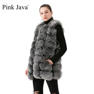 ジャケットピンクジャワQC19035新到着本物のフォックスファーベストロングベスト女性冬の太いファーコートファッションジャケットファー服