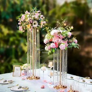 Decoration 40 to 120cm tall)tall metal wedding flower stand with curtain bead elegant chandelier stands crystal flower vases wedding centerpi