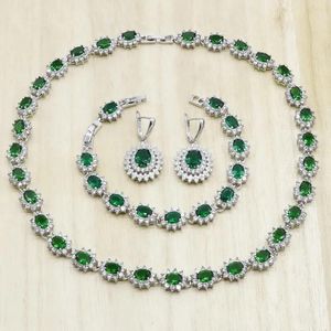 Chokers Luxurious Green Crystal Sier Color Smyckesuppsättningar för kvinnor Halsband örhängen