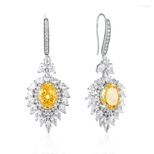 Orecchini pendenti con diamanti ad alto tenore di carbonio S925 in argento sterling con diamanti gialli blu, orecchini con piume di pavone, gioielli da donna