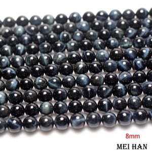 Pulseras Meihan, envío gratis, 8mm, 10mm, piedra de ojo de halcón Natural, cuentas redondas lisas para joyería, pulsera, diseño Diy