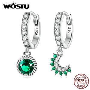 Huggie Wostu 925 Sterling Silver Simplicric Sunmoon Ear Clipsが完全に緑のジルコンを留めて、女性の結婚式のパーティーのための素晴らしい宝石を留めます