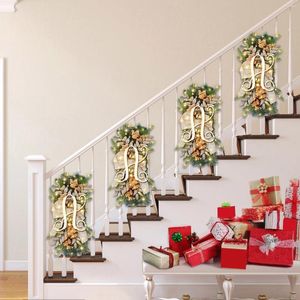 Decorative Flowers 26 Alphabet Glowing Christmas Stair Wreath The Cordless Prelit Stairway Trim Wreaths Wall Window Hanging Ornaments