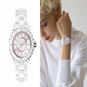 2023 relógios femininos de luxo cerâmica branco e preto diamante relógio moda aaa qualidade senhoras relógio de pulso clássico designer wome3079